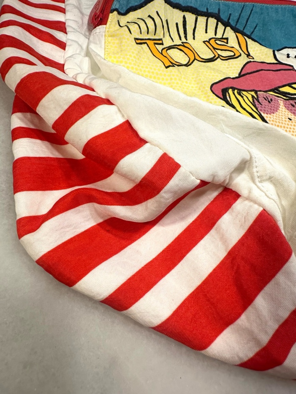 TOUS Pop-Art Holiday Beach Tote - White, Red, Yellow, Blue, Pink, Green Canvas - Picture 6 of 16
